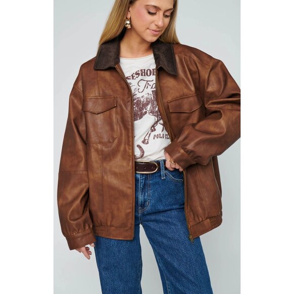 Show Me Your Mumu Maverick Bomber Jacket in Chestnut Brown XSmall New Womens - Picture 10 of 16
